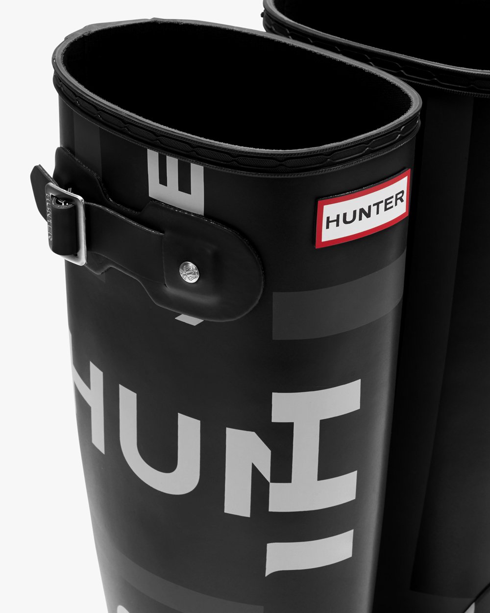 Womens Tall Rain Boots - Hunter Original Exploded Logo (96TEQRYAM) - Black